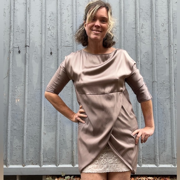 Fabiana Filippi Champagne Silk Dress, Size Large - Picture 2 of 15